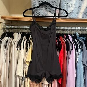 SKIMS Lace Trim Spaghetti Strap Black Bodysuit Romper